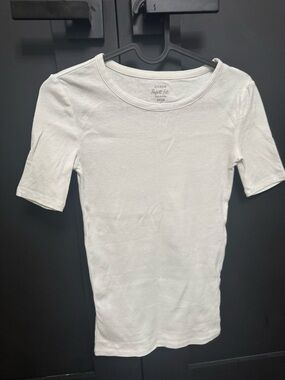 J. Crew White Short Sleeve Ribbed Tee Top